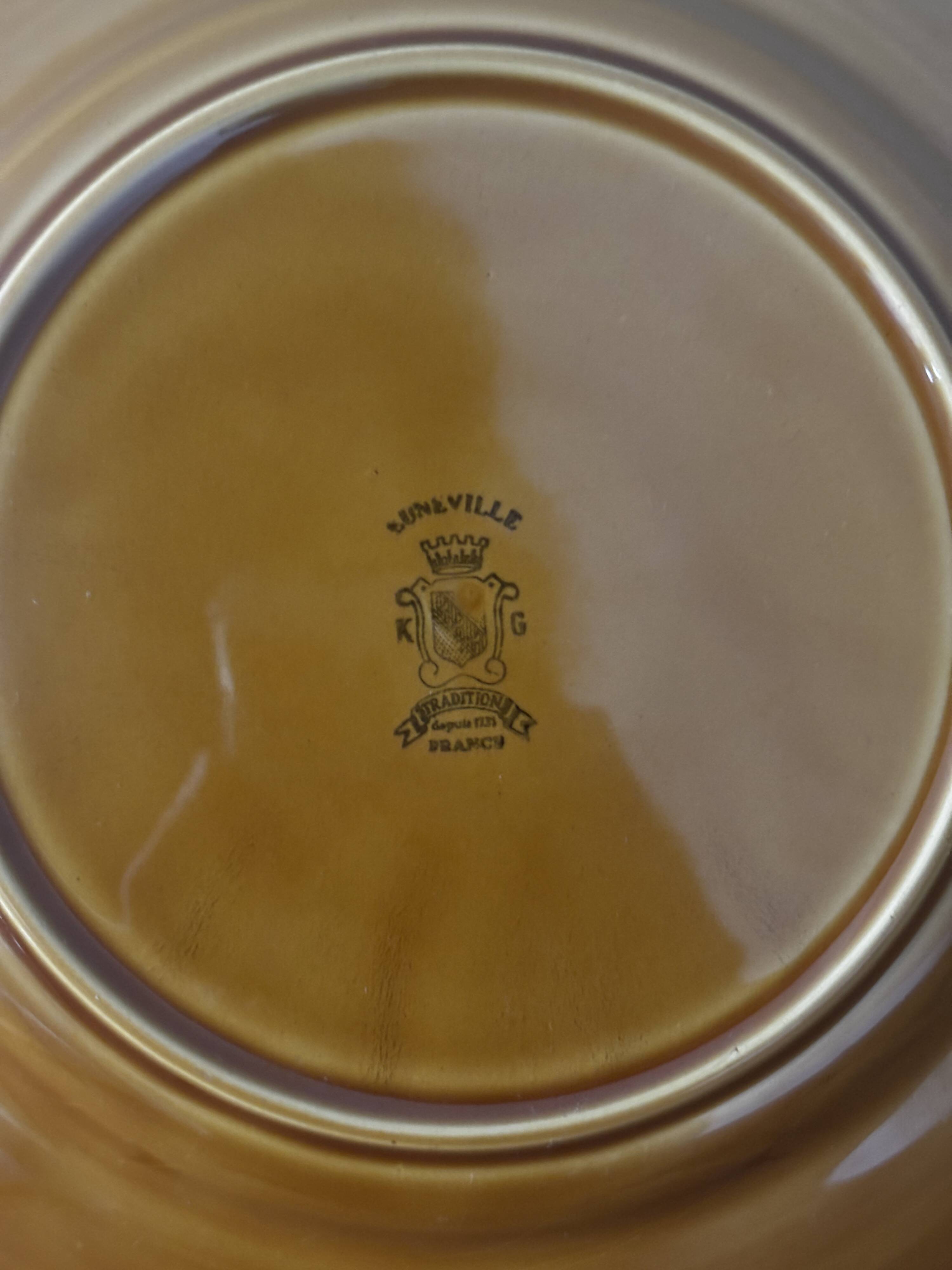 Vintage set of 6 honey brown flat plates from Lunéville.