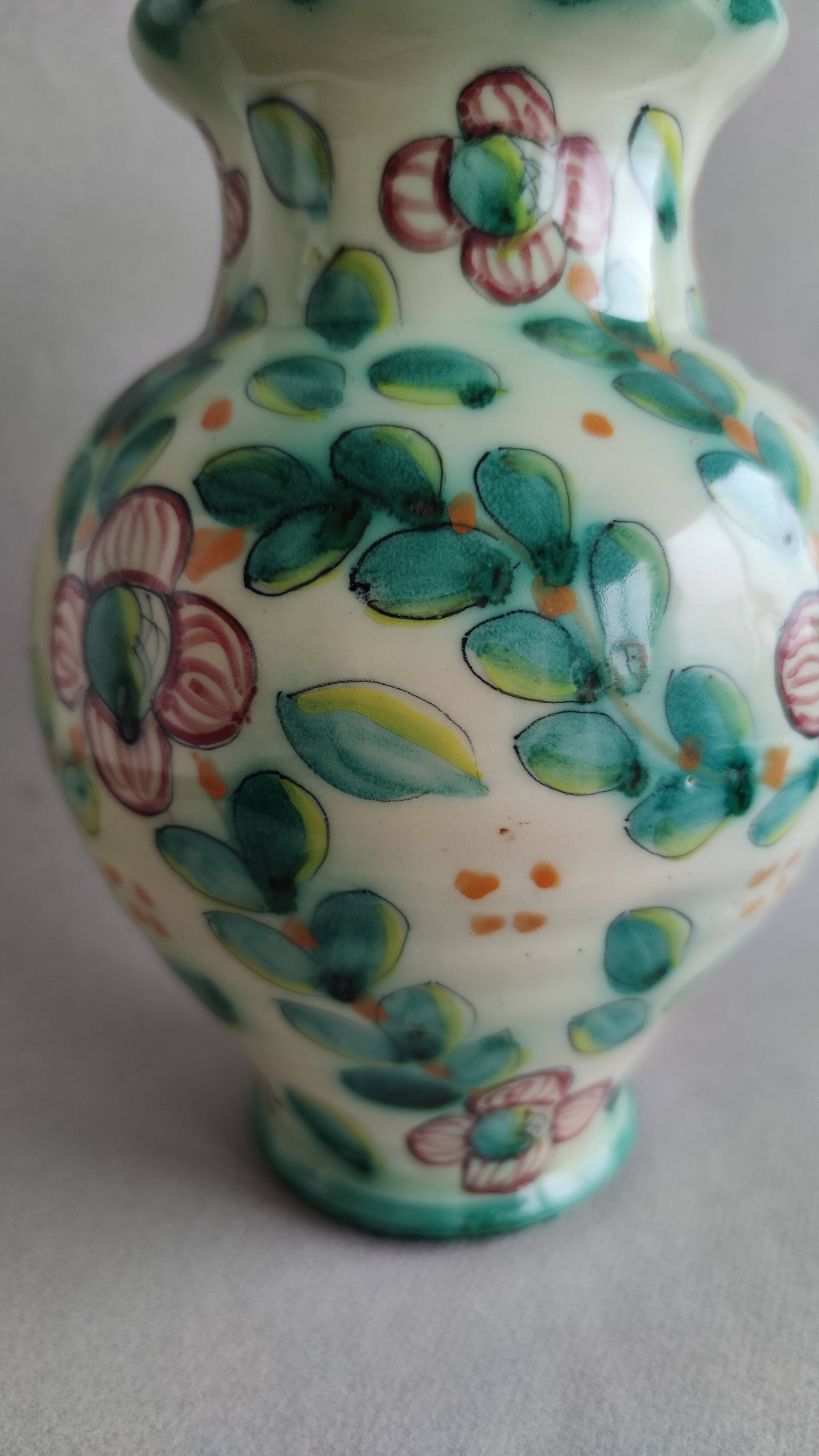 Vintage pastel green floral vase
