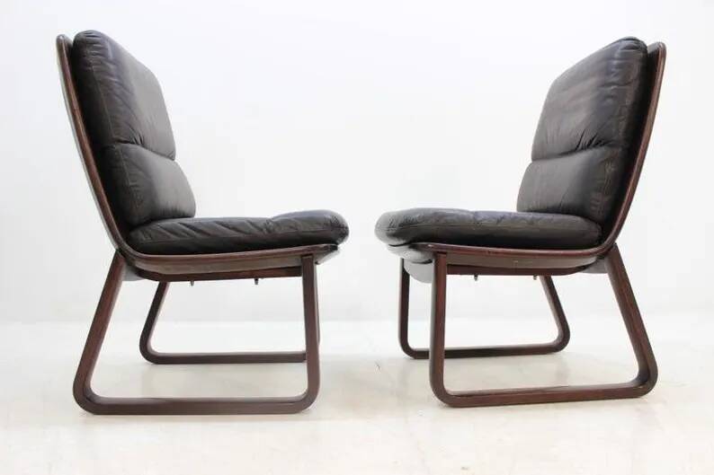 Set of Four Leather Armchairs by Eugen Schmidt, 1970s