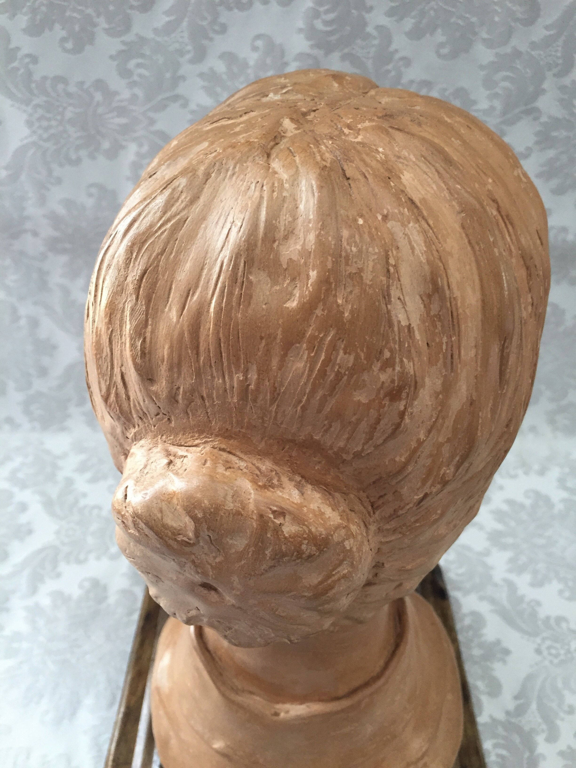 Bust in raw earth of atelier bust face of woman signed j.c.g.