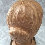 Bust in raw earth of atelier bust face of woman signed j.c.g.