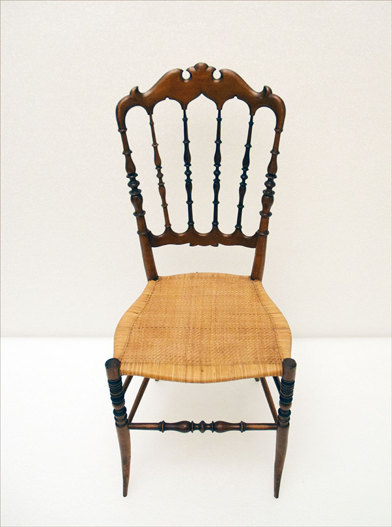 Chiavarina chairs in cherry wood with straw seat, early 20th century, Set of Four