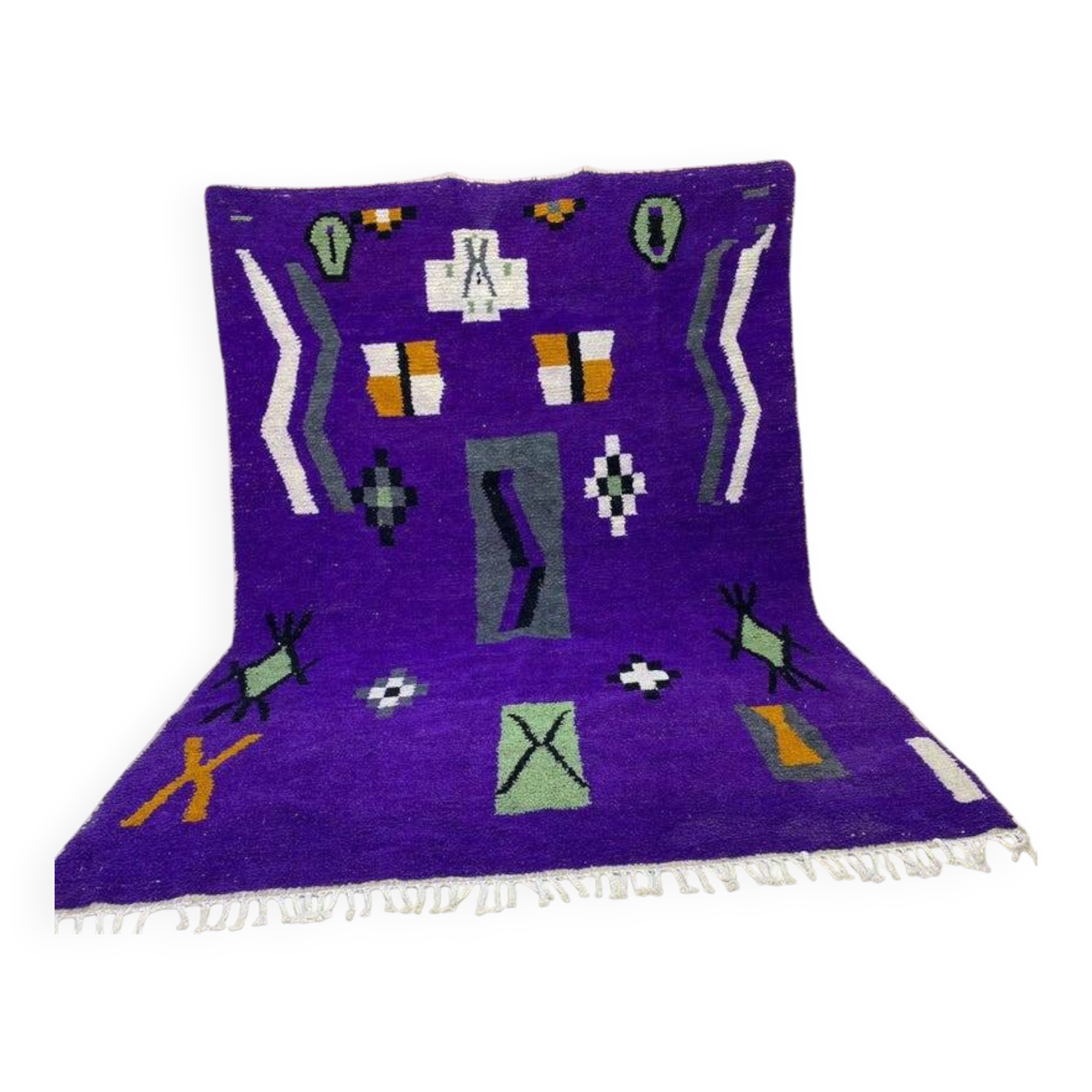 Off-white Moroccan rug with colorful patterns, 250cm x 150cm