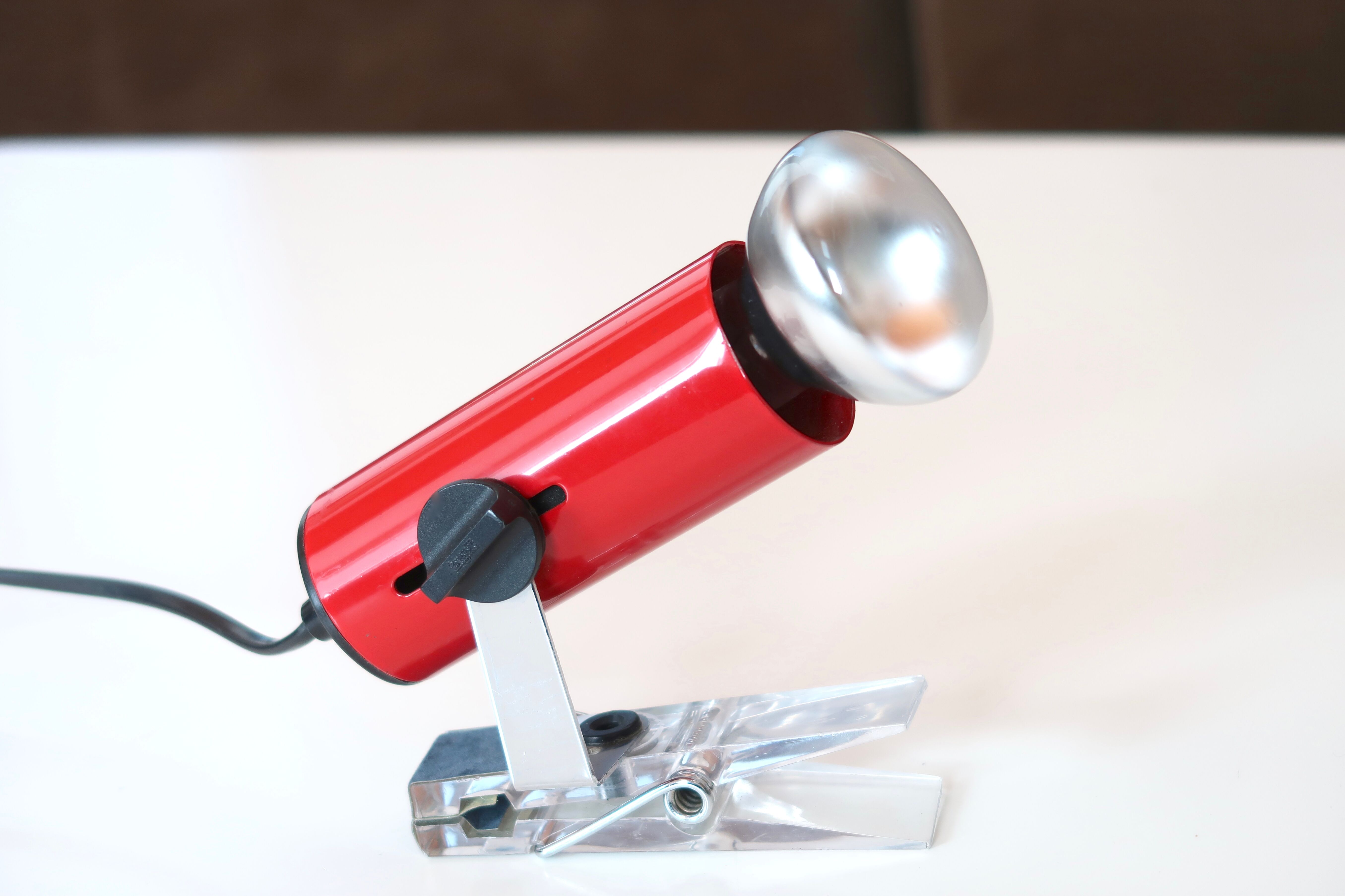 Targetti Sankey red clip-on spotlight, 1970s