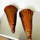 Pair of Art Deco carved wood wall sconces, France, 1930s