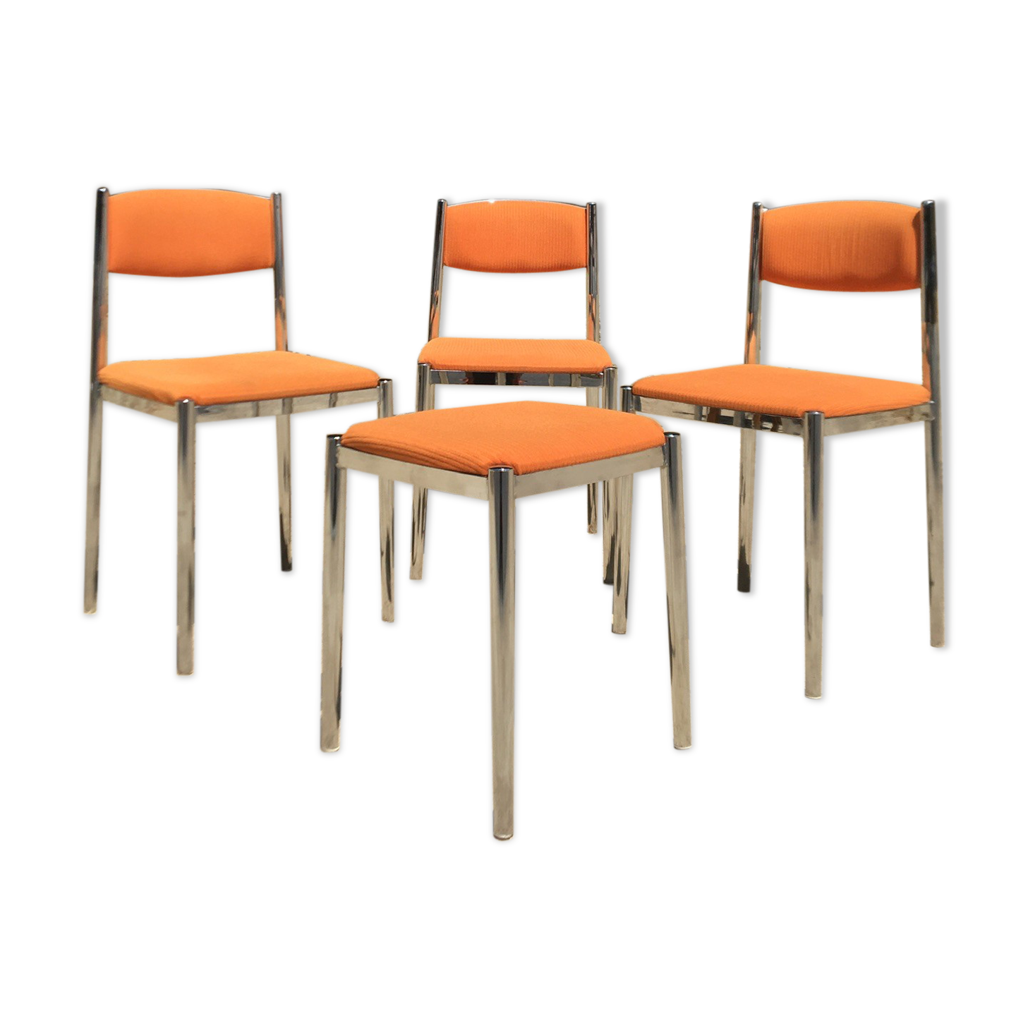 Ensemble 3 chaises acier chromé avec 1 tabouret 70’s