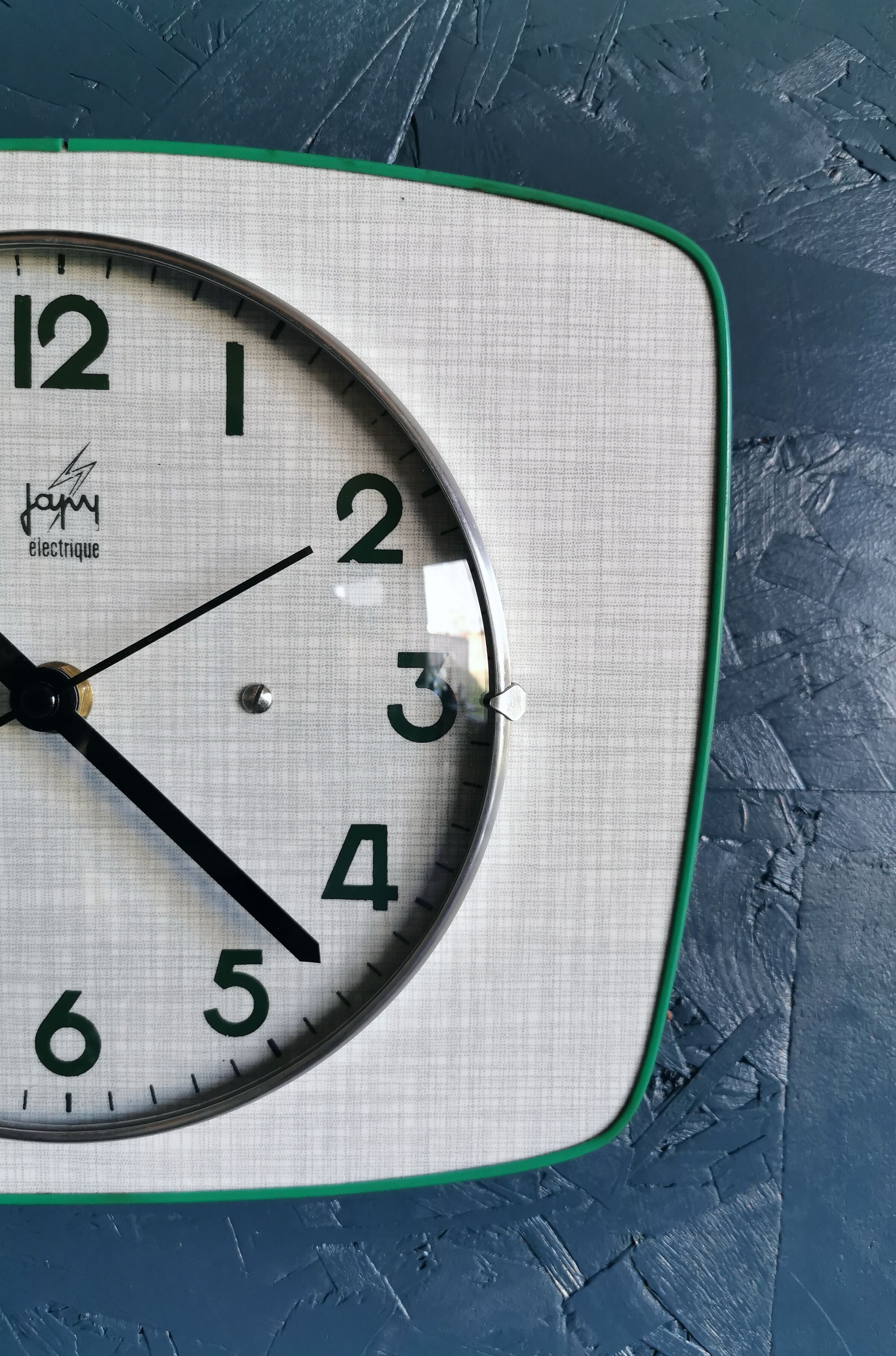Vintage formica clock silent trapezoid wall clock "Green Japy"