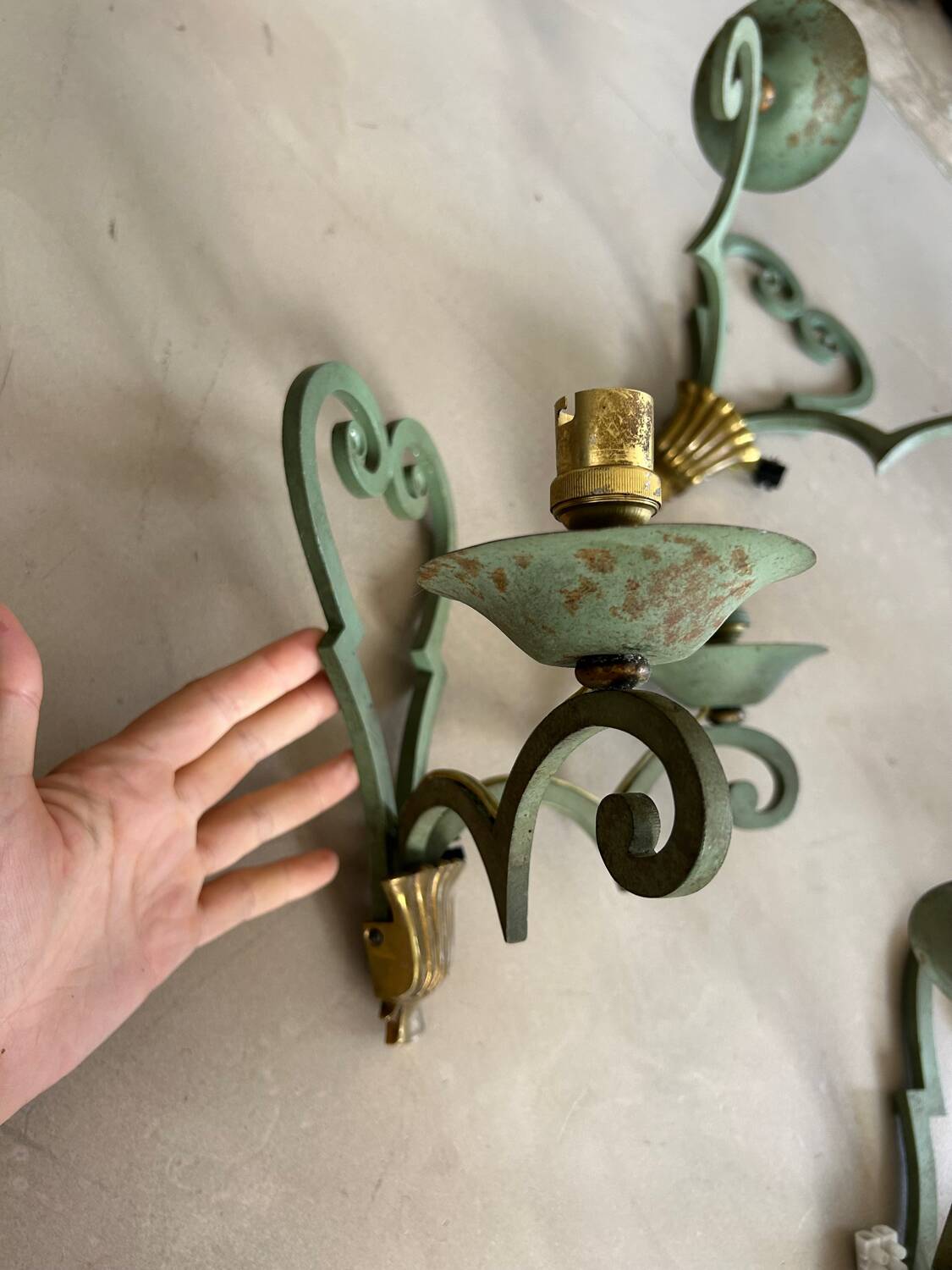 Set of 4 antique metal wall lights / 1950s