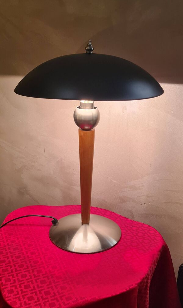lampe de bureau paquebot noir mat  bois et metal 49x32 elec ok