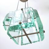 Vintage Three-Light Nile Green Glass Pendant Light by Zero Quattro, Italy