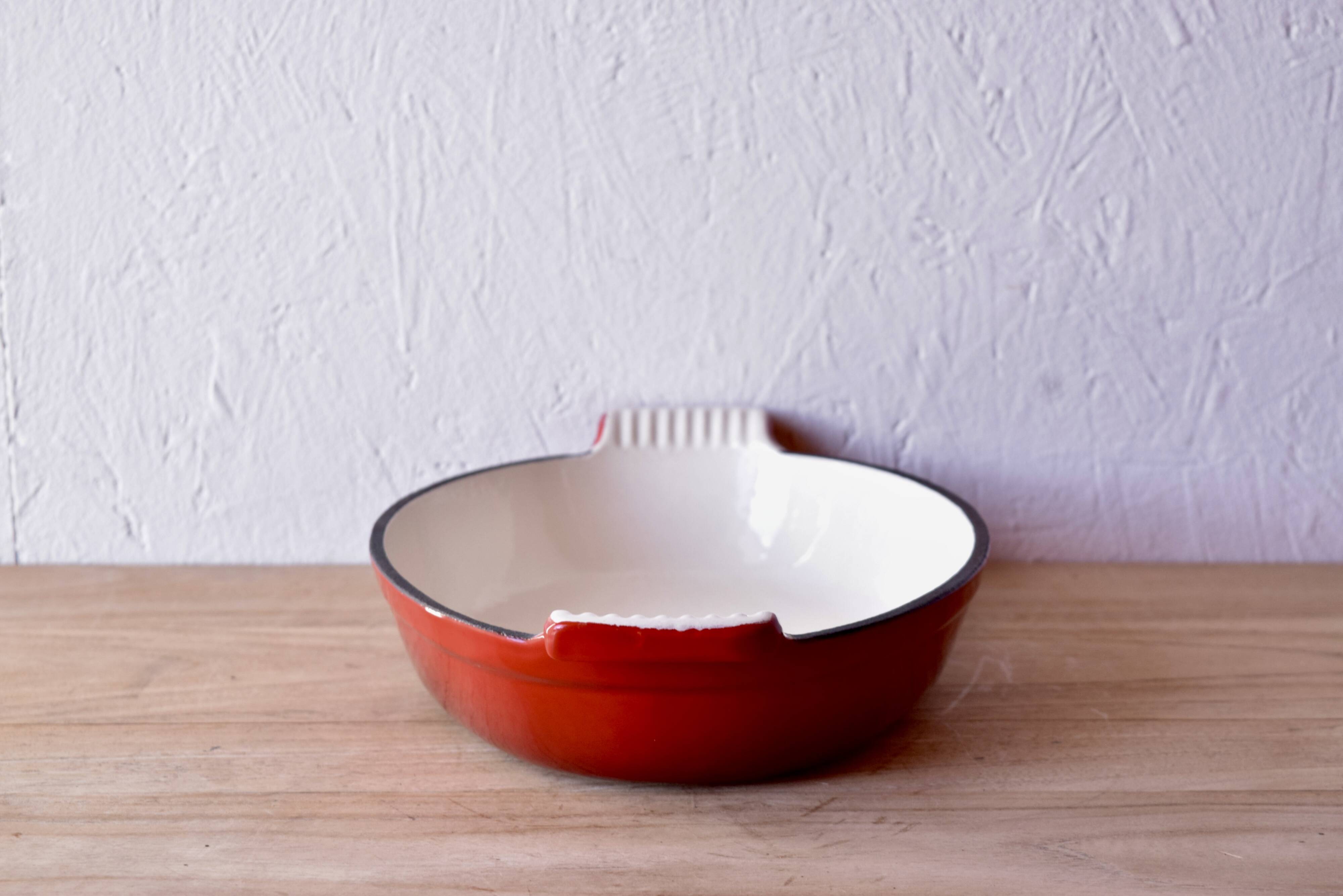 Red cast iron baking dish