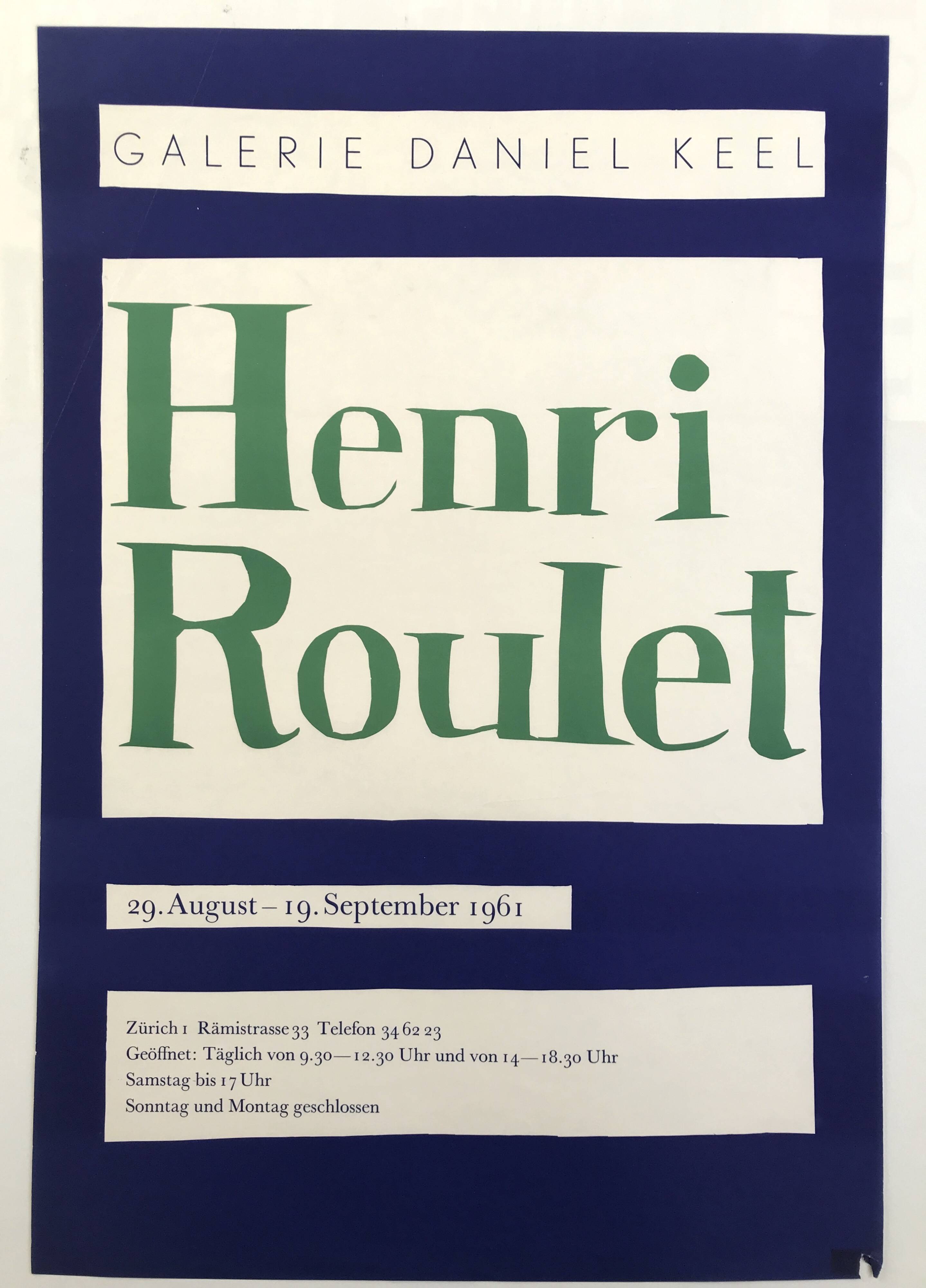 Henry roulet, galerie daniel keel, 1961. original exhibition poster in zürich.