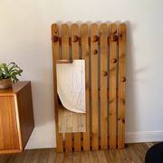 cloakroom coat rack mirror in blond pine 70s-80s