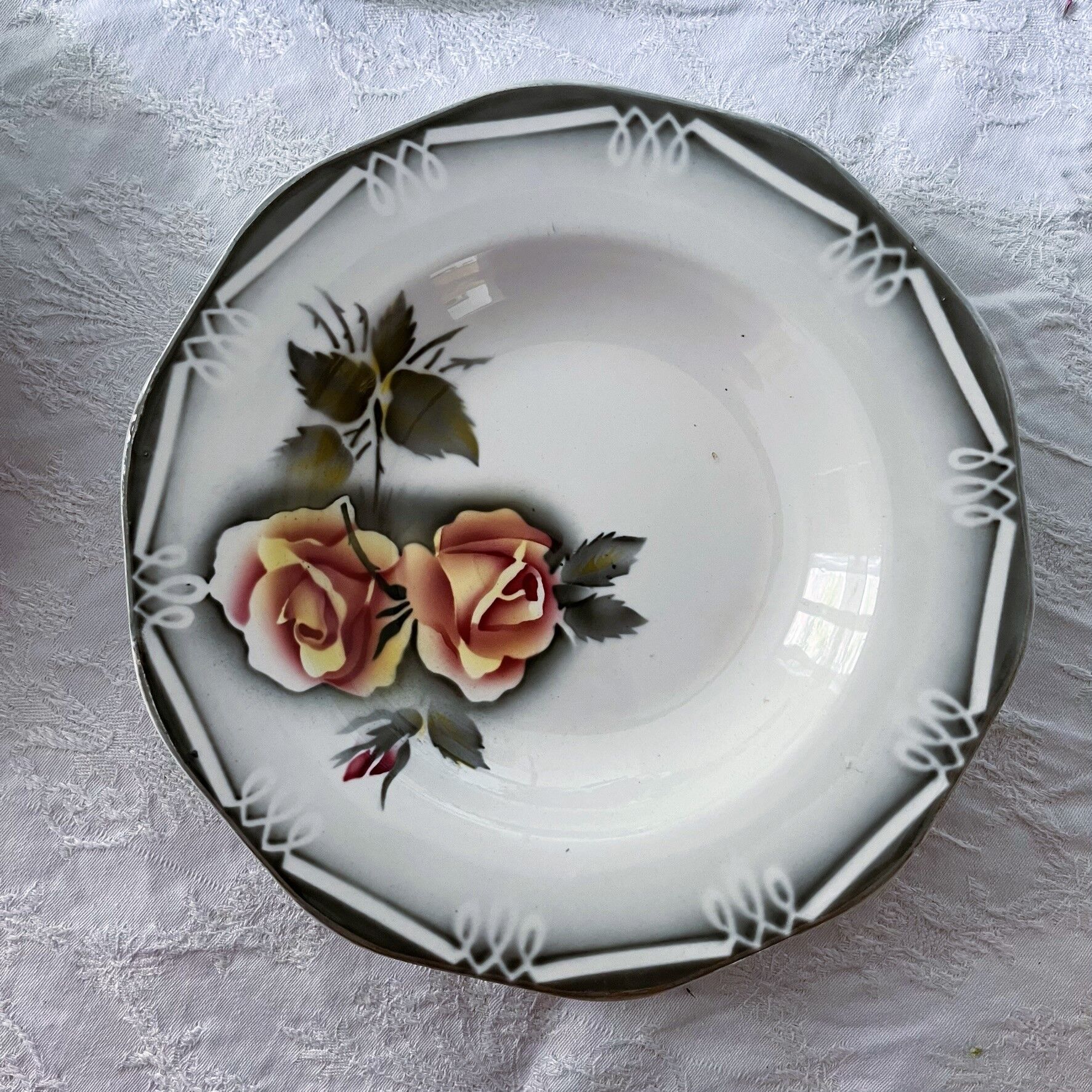 6 hollow plates in vintage earthenware by Digoin Sarreguemines - models Odile and Adèle