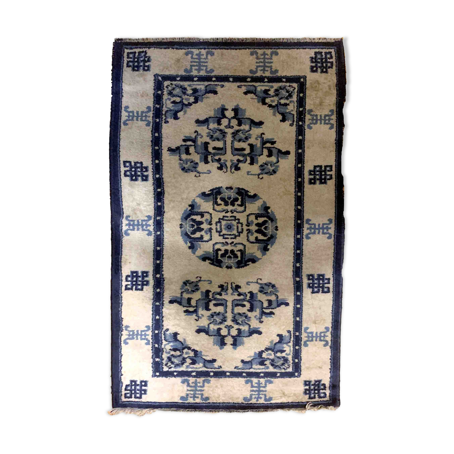 Ancient Chinese Carpet Handmade Peking 67cm x 119cm 1900s