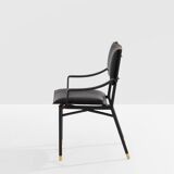 Jacques Adnet black leather brass office chair 1950