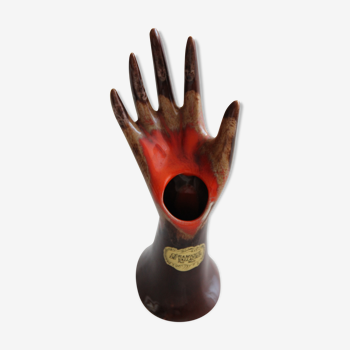 Baguier, vase main, céramique Vallauris fait main orange et marron