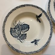 Set of 4 hollow plates, insect and fruit decorations, Manufacture Choisy le Roi, Terre de fer