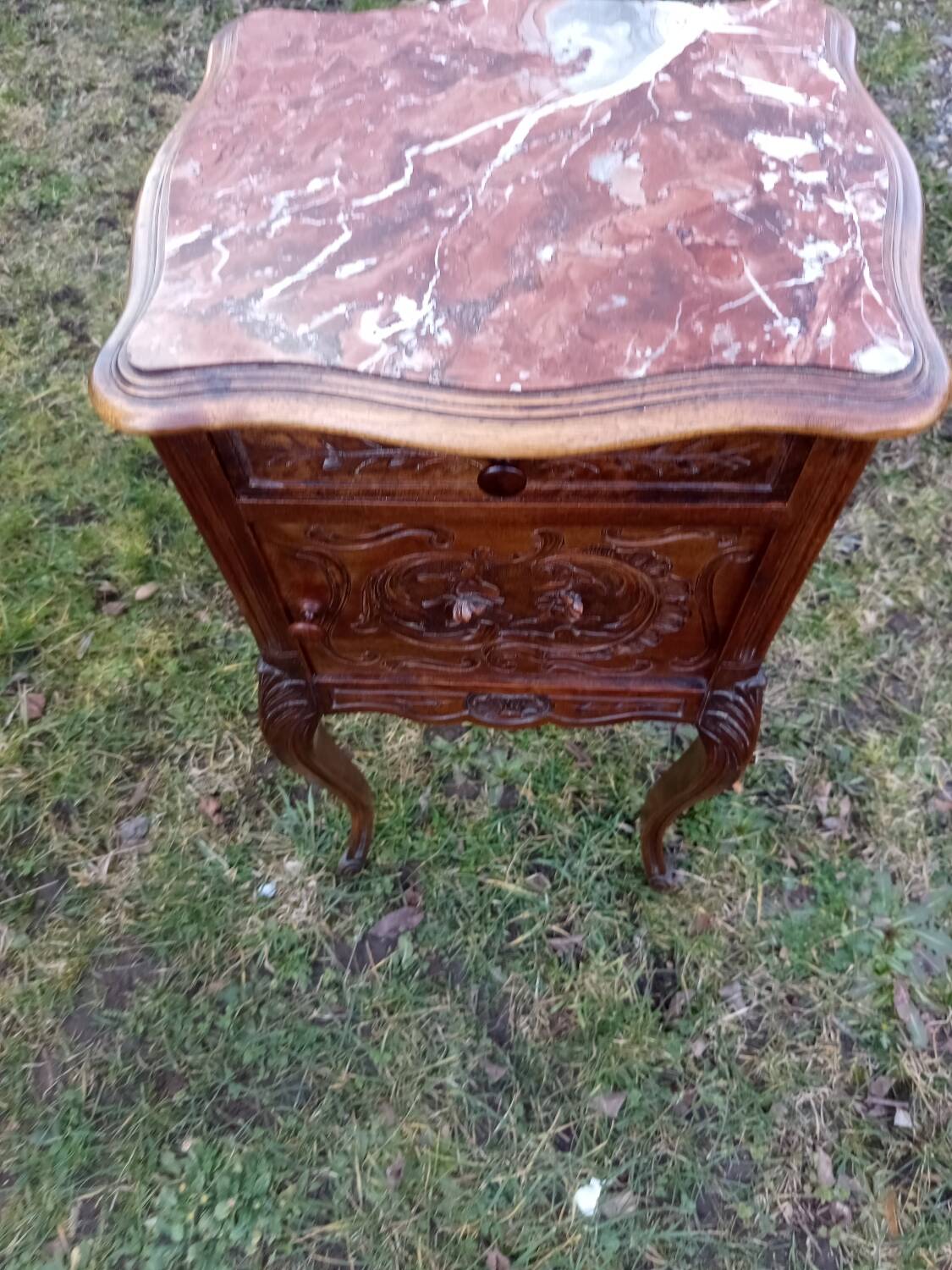 Wood and marble bedside table