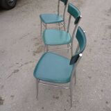 3 chaises chromé et cuir vert