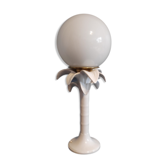 Italian white ceramic palm lamp and opaline globe
