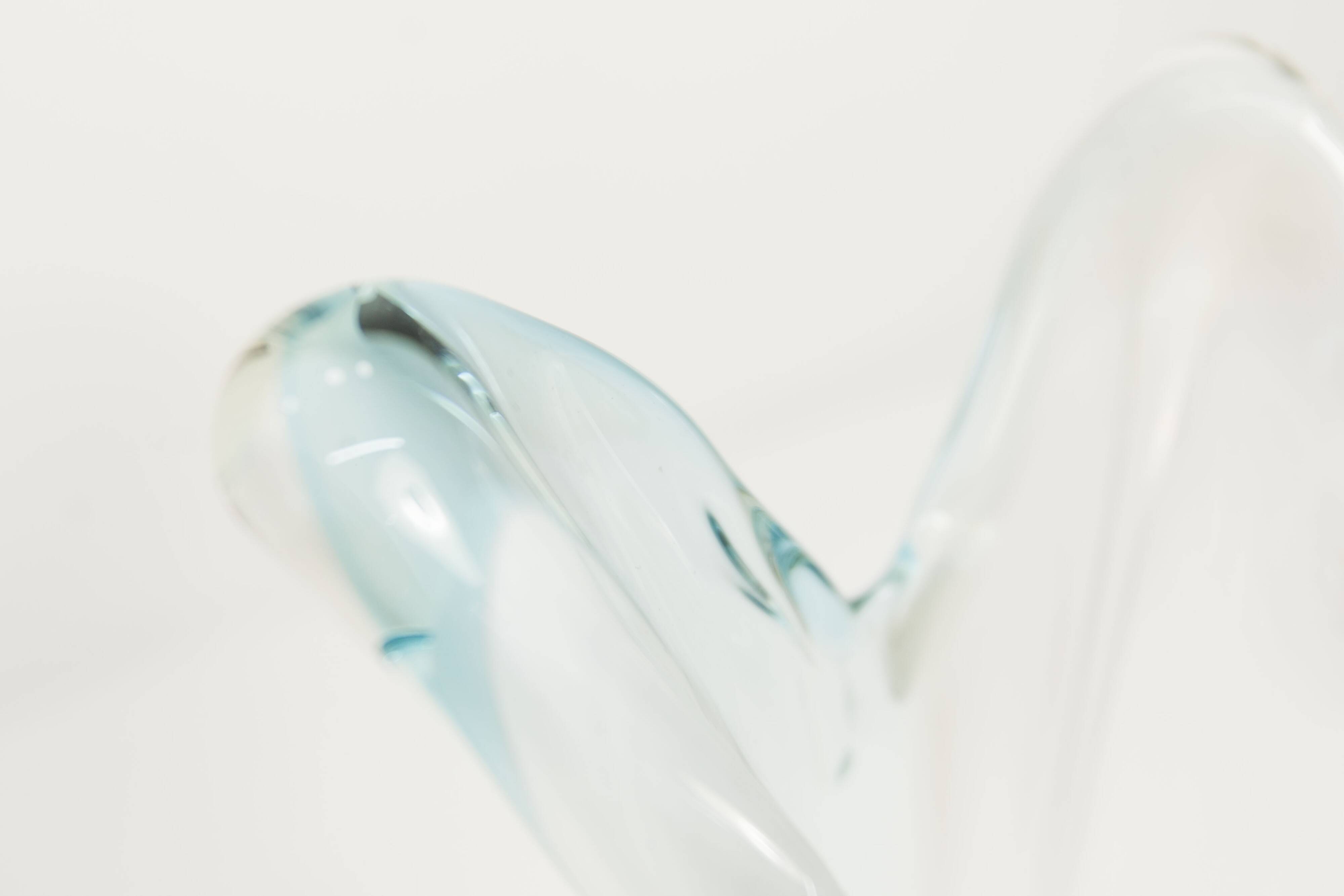 Large Murano vase 1960 transparent white and blue H35.5cm