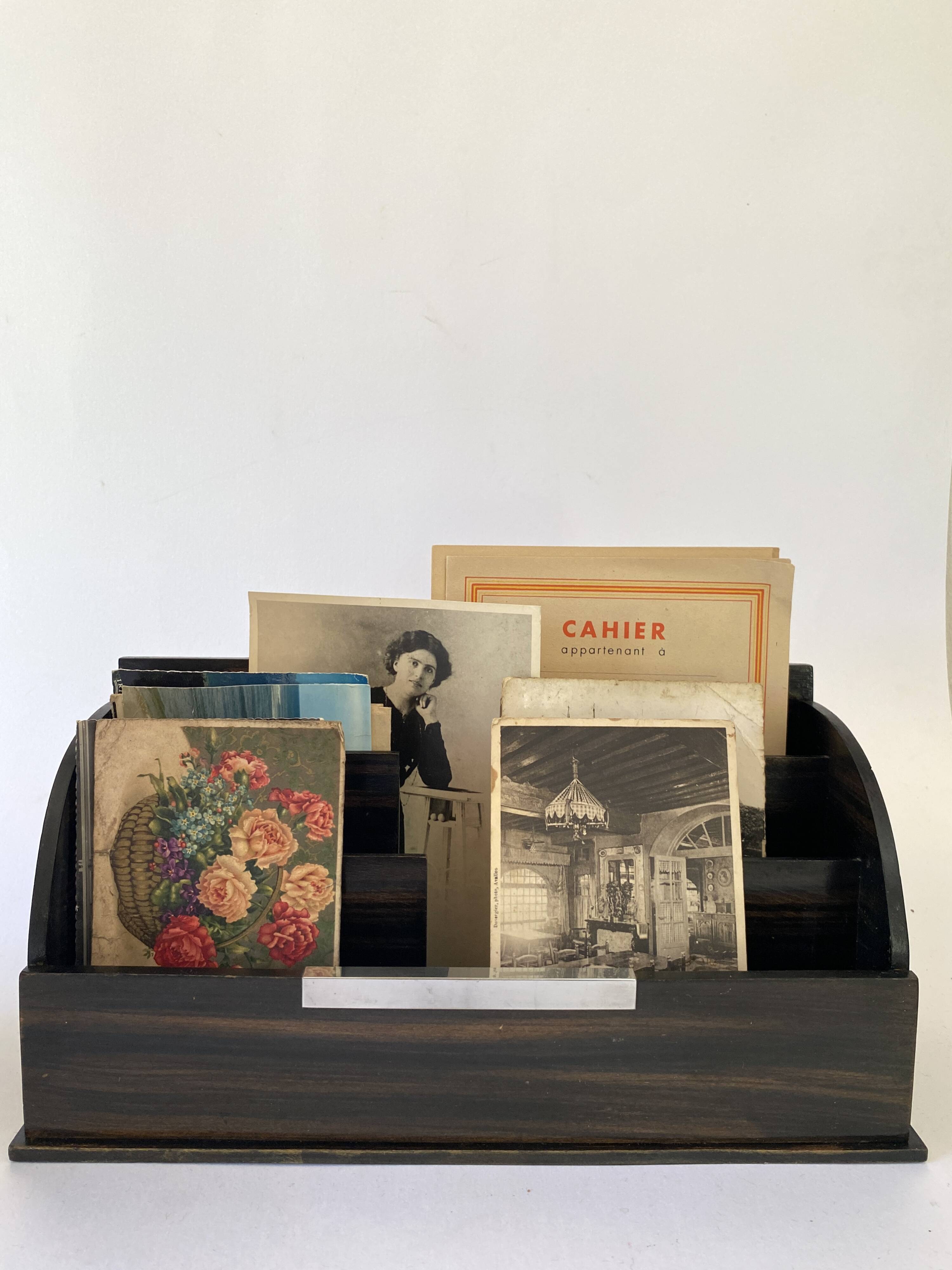 Mail holder, Art Deco, wood and metal