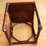 Small side table on rolls made of rattan, bamboo and wood, handmade Vintage