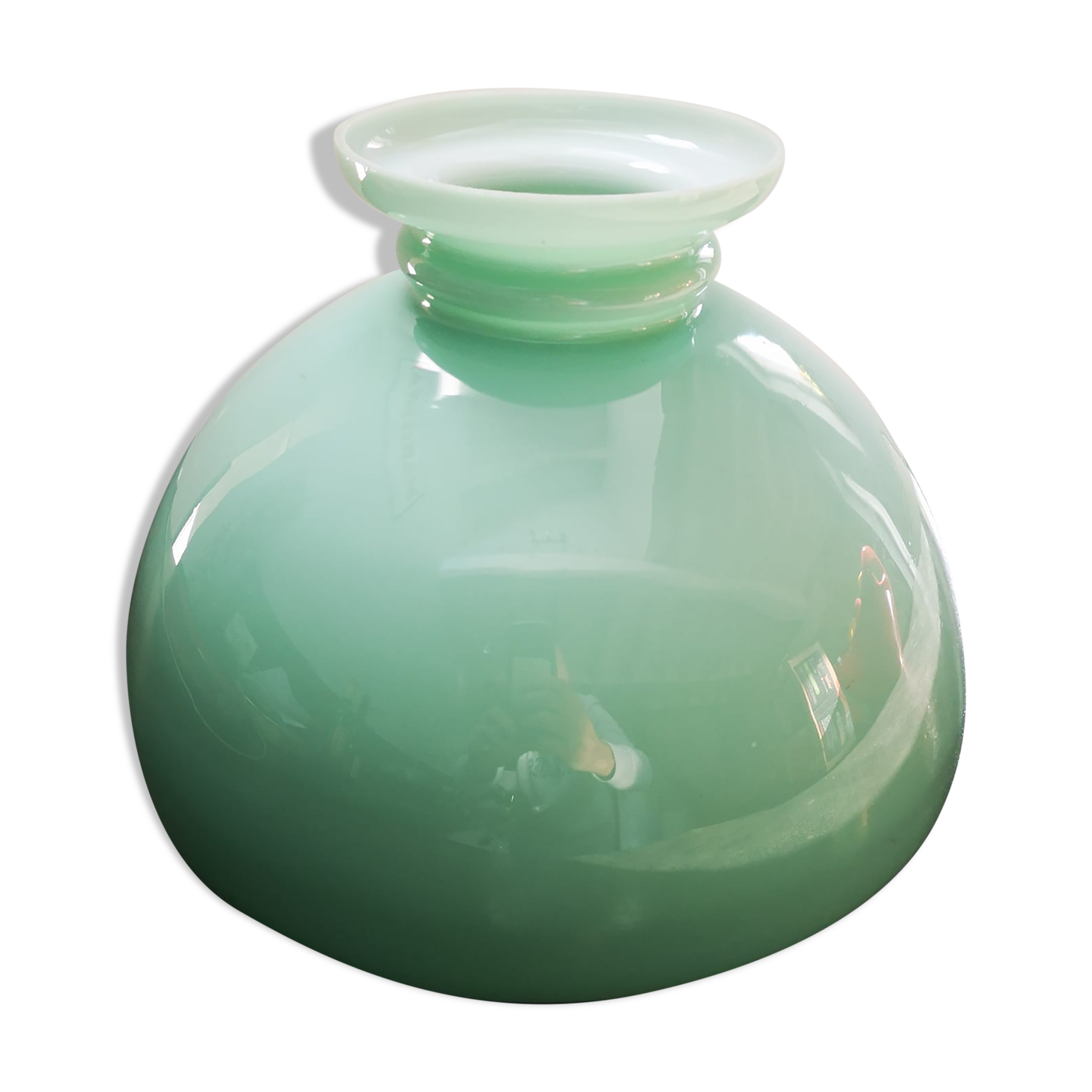 Old lampshade day half globe bell lamp suspension opaline green vintage Ø 30 cm TBE