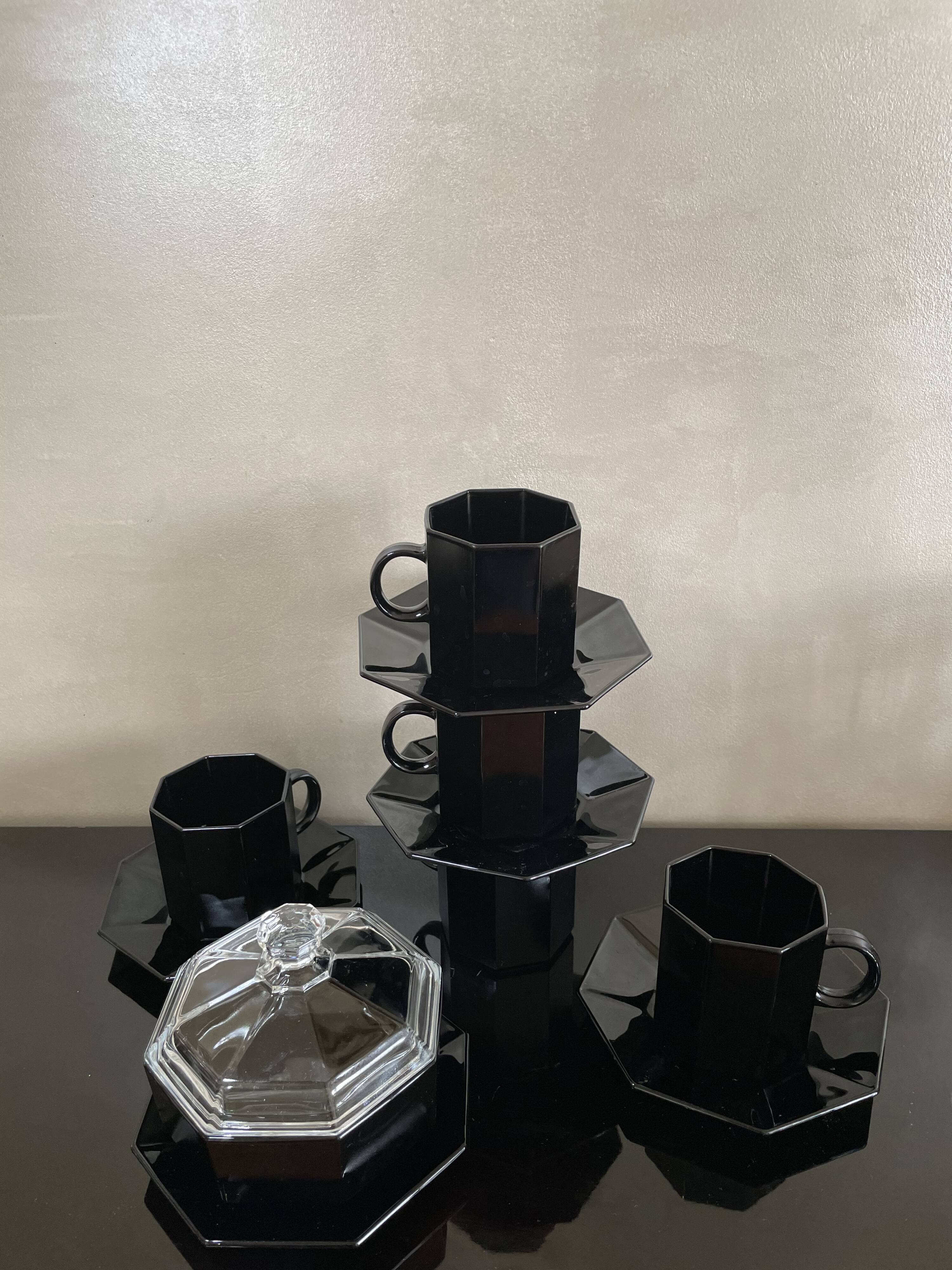 Octime Arcoroc black coffee service, sugar, 5 cups and under cups