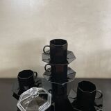 Service à  café  Octime Arcoroc noir, sucrier, 5 tasses et sous tasses