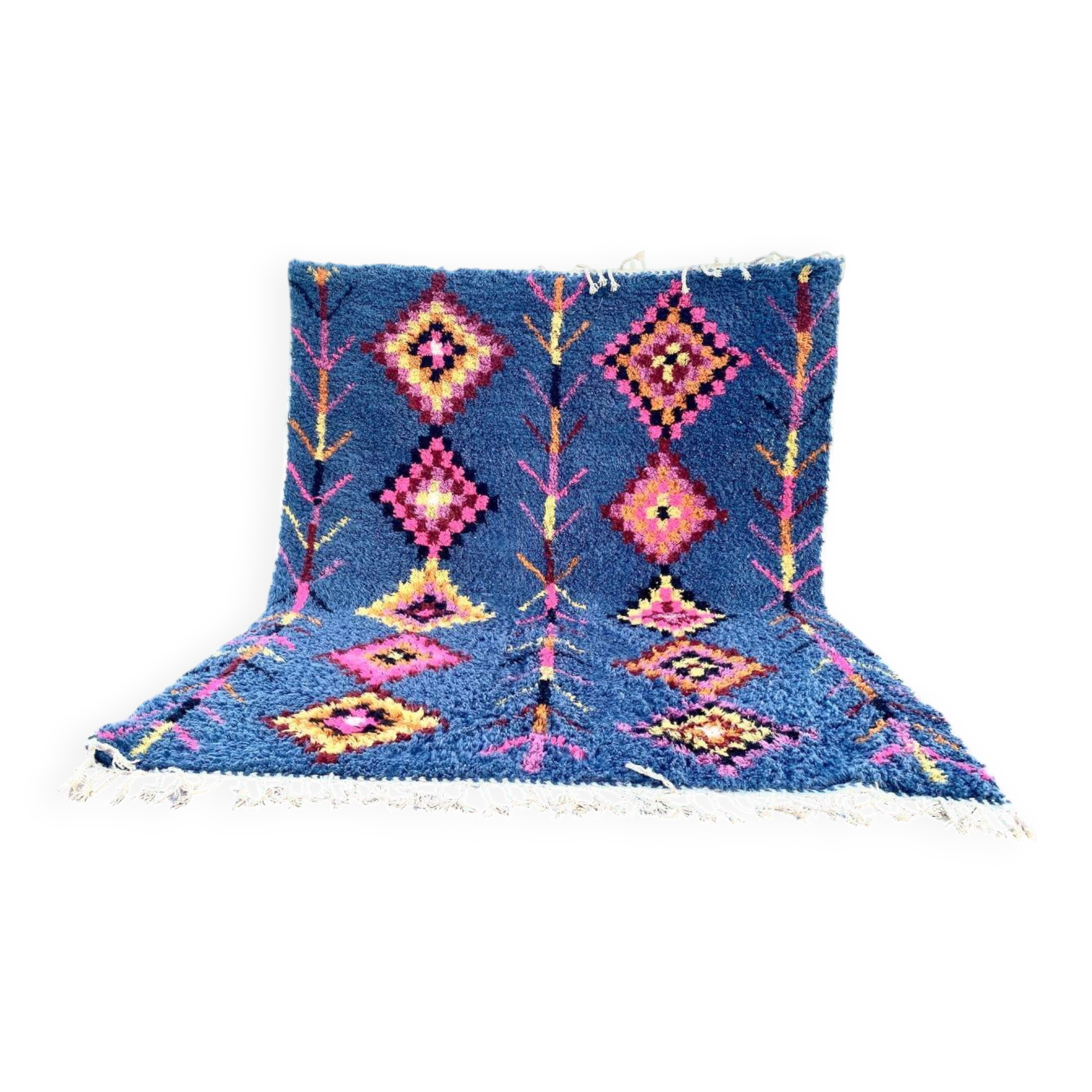 Berber rug 3x2M Thick wool deep blue & multicoloured Berber patterns