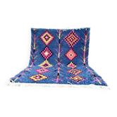 Tapis berbère 3x2M  Laine épaisse bleu profond & motifs berbères multicolor