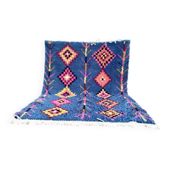 Berber rug 3x2M Thick wool deep blue & multicoloured Berber patterns