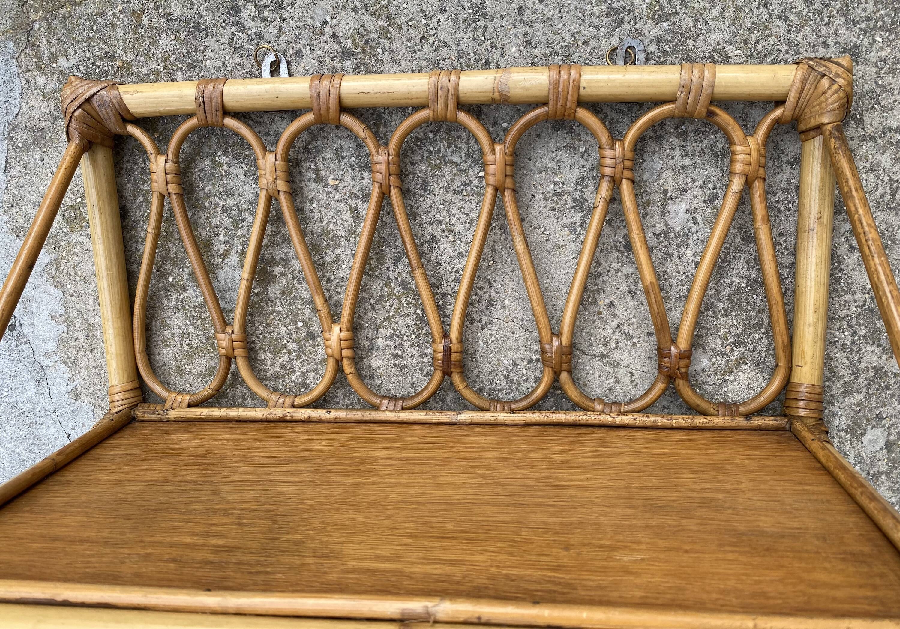 Vintage rattan wall shelf 1960