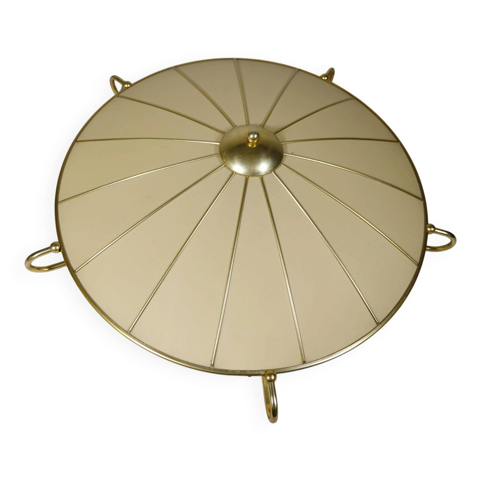 Plafonnier Art Déco à trois lumières en métal et tissu par Erco, années 1950.