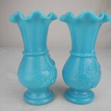 paire petits vases bleus anciens opaline déco kitsch shabby