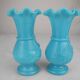 pair of small old blue opaline vases, shabby kitsch decor