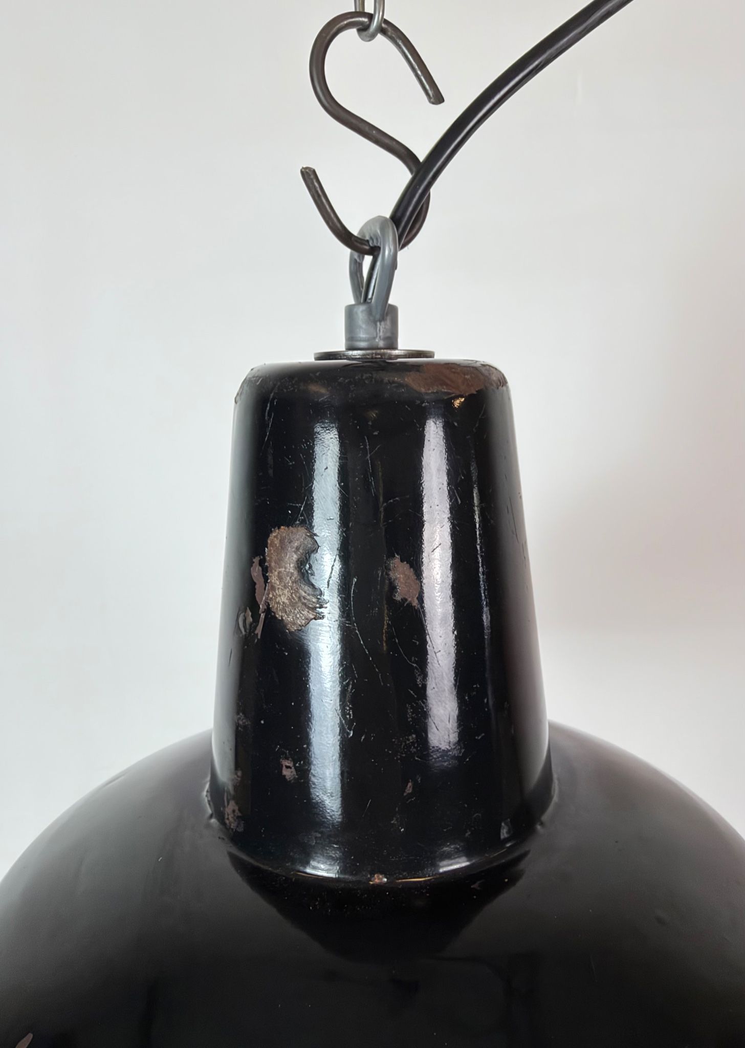 Industrial Black Enamel Factory Pendant Lamp, 1950s