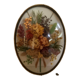 Old glass frame domed natural dried flowers