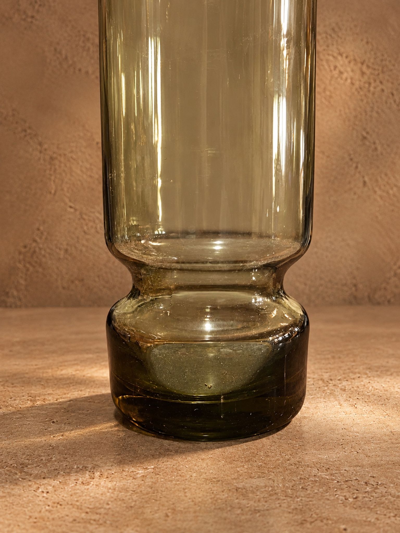 Vintage service in olive green tinted glass, Czechoslovakia, circa 1970.