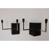 Pair of wall sconces in oak and chromed metal