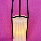 LAMP/IRON SUSPENSION FORGED OPAQUE WHITE GLASS CYLINDRICAL TUBE