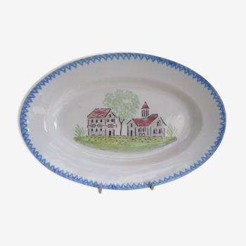 Large oval hollow dish, hand décor