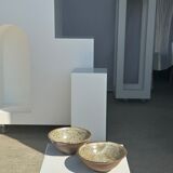 Duo of ceramic bowls interior glazed exterior matt raw earth