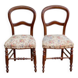 2 Louis Philippe chairs in curved solid wood and floral fabric
