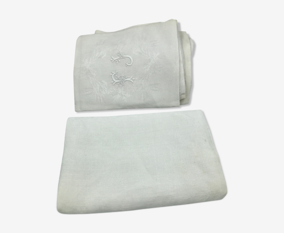 Nappe blanche brodé ancienne et 8 serviettes