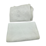 Antique embroidered white tablecloth and 8 napkins
