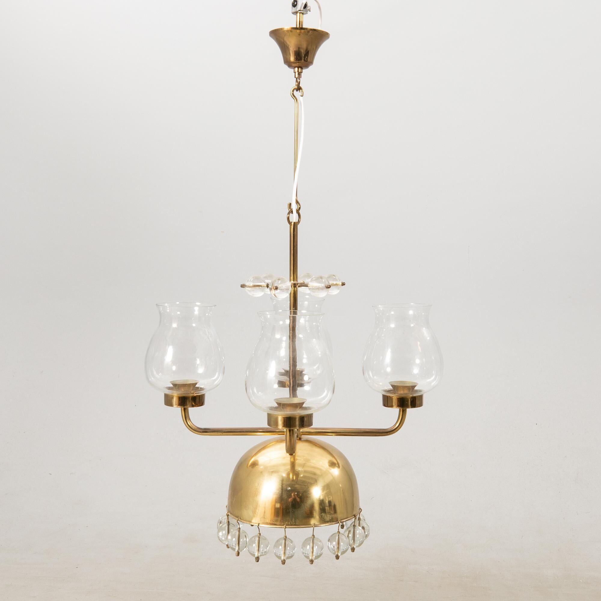 Chandelier Erik Höglund Brass and glass Sweden 1960
