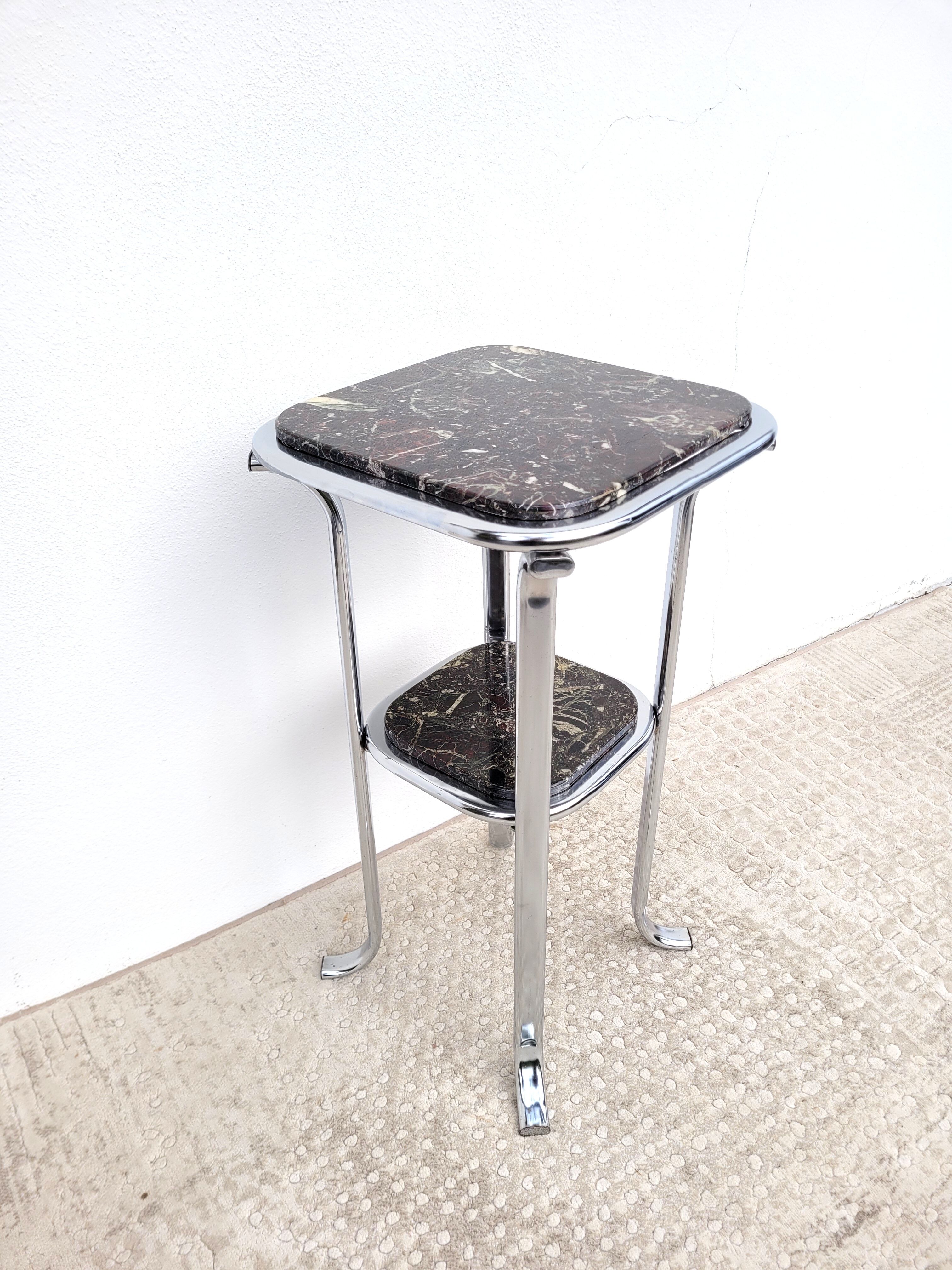 Table harness pedestal table chrome marble 1970